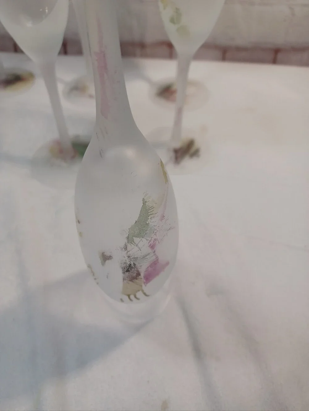 Rueven / Nouveau Art Glass vintage frosted champagne flutes set of 6